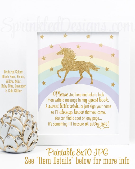 Printable Rainbow Unicorn Birthday Party Decorations, Birthday Guest Book Sign, Sign my book, Unicorn Birthday Party Baby Shower Printables Il_570xn
