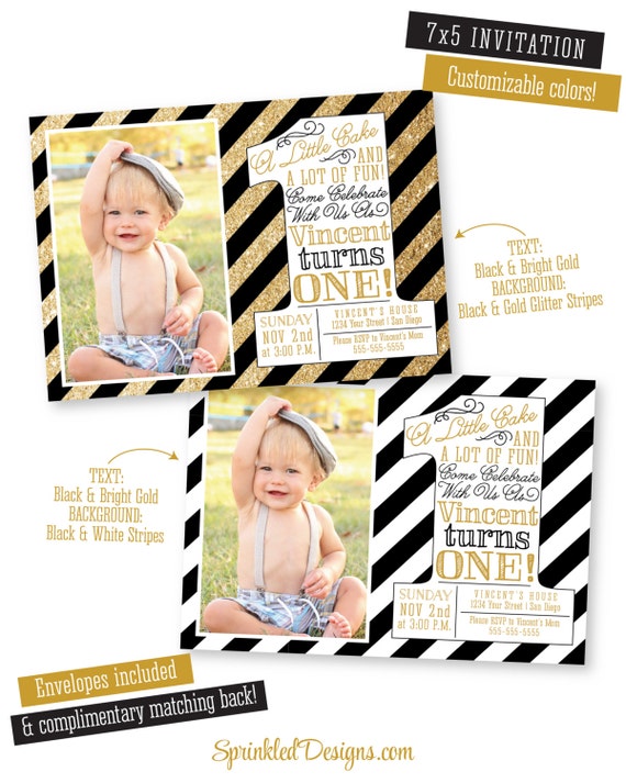 first birthday invitations photo card boy girl black white stripes photocard invitations
