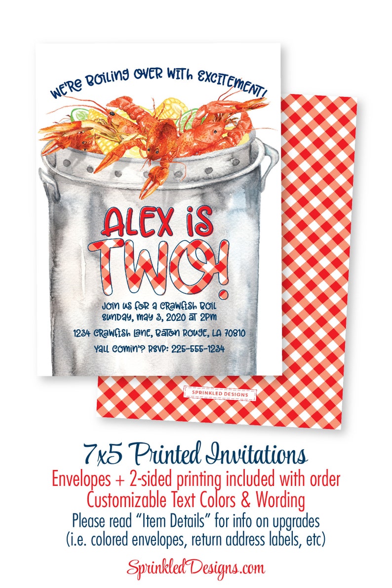 Crawfish Boil Invitation Watercolor Crawfish Red Gingham Etsy