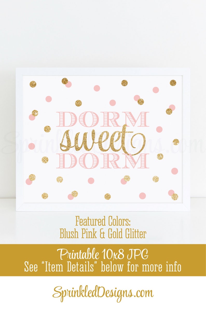 Dorm Sweet Dorm Blush Pink Gold Glitter Printable Cute College Etsy