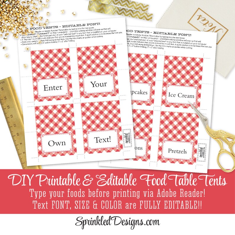 Red Checked Gingham Printable Party Food Tents Folding | Etsy Canada