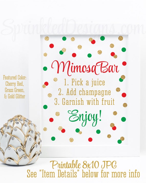 Christmas Mimosa Bar Sign, Holiday Mimosa Sign, Printable Christmas Party Decorations, Holiday Party Sign, Red Green Gold Glitter Decor Il_570xn