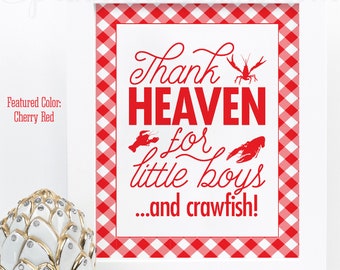 Thank Heaven for Little Boys, Crawfish Boil Baby Shower Decorations, Printable Crawfish Boil Birthday Party Sign, Red Gingham Crawfish Decor