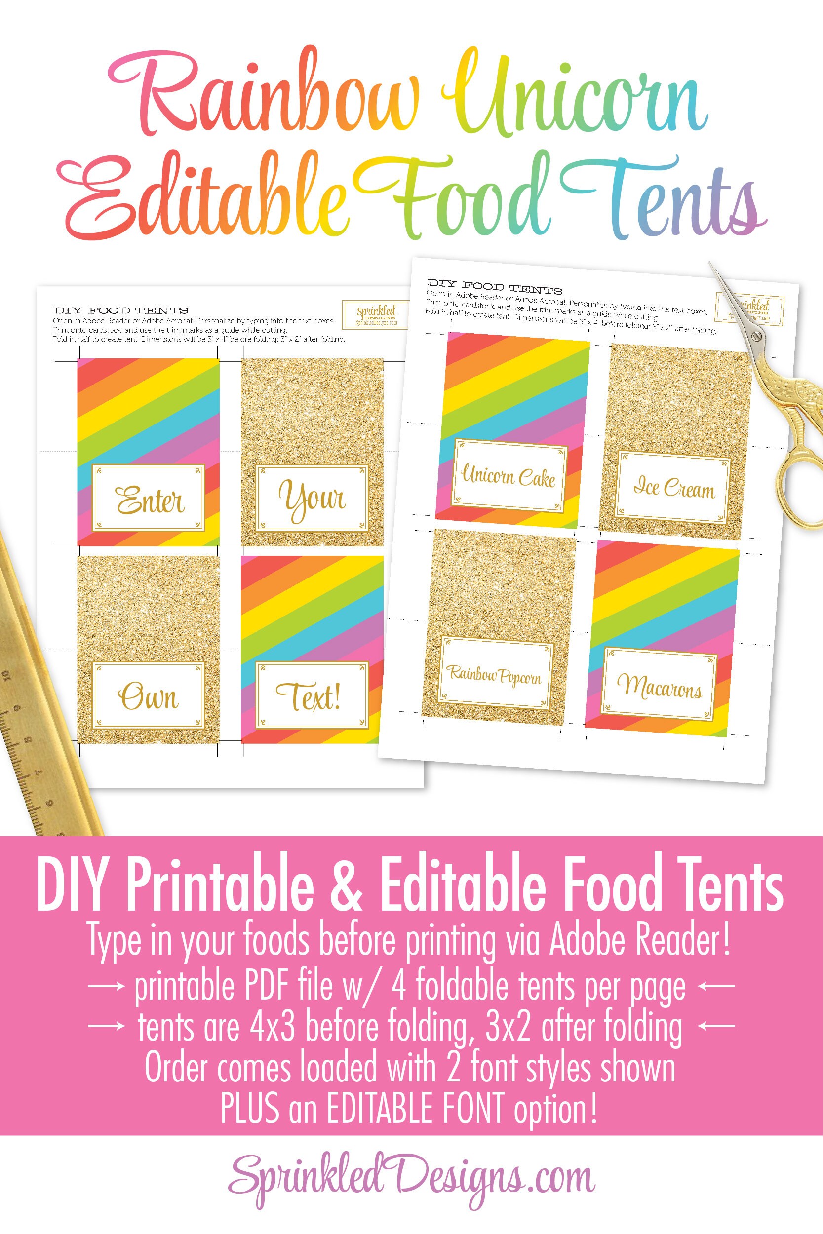 unicorn birthday party decorations printable classic rainbow etsy