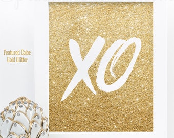 XOXO Sign - Printable Gold Glitter Decor, Bachelorette Party Decoration, XO Sign, Gallery Wall Art Print Home Decor, Makeup Vanity Decor