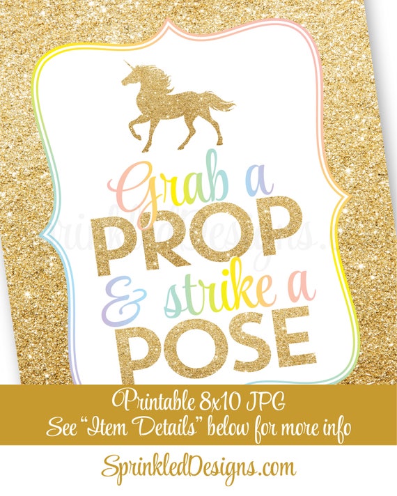 Unicorn Party Printable Sign Unicorn Party Photo Booth Props Sign Rainbow Unicorn Birthday Party Decorations Grab A Prop /& Strike a Pose