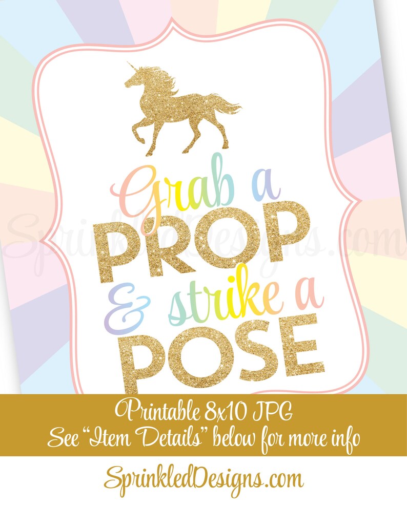 Unicorn Party Printable Sign Unicorn Party Photo Booth Props Sign Rainbow Unicorn Birthday Party Decorations Grab A Prop /& Strike a Pose