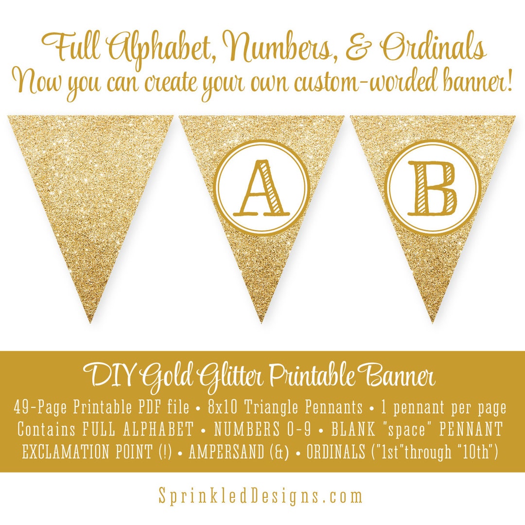 Printable DIY Gold Glitter Custom Pennant Banner - Etsy