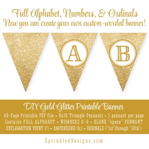 Printable DIY Gold Glitter Custom Pennant Banner - Etsy