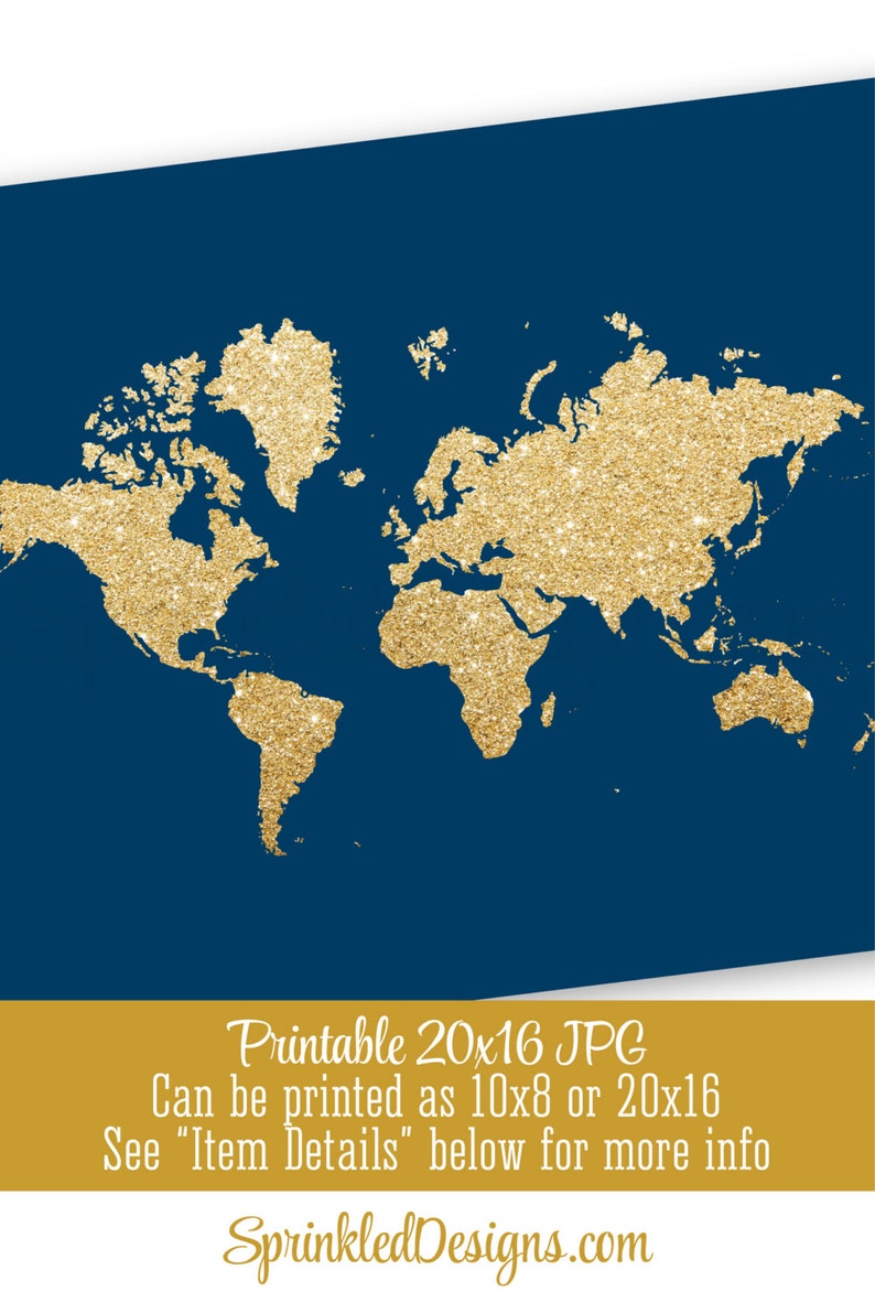 gold glitter world map sign navy blue gold printable baby