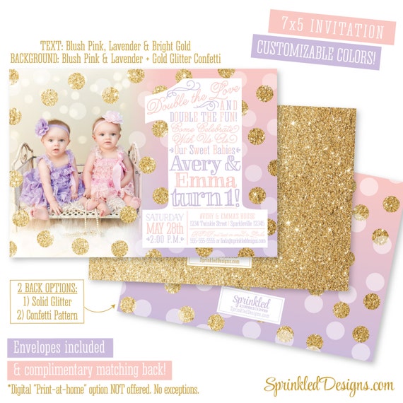 First Birthday Invitation For Twin Girls Blush Pink Lavender Etsy