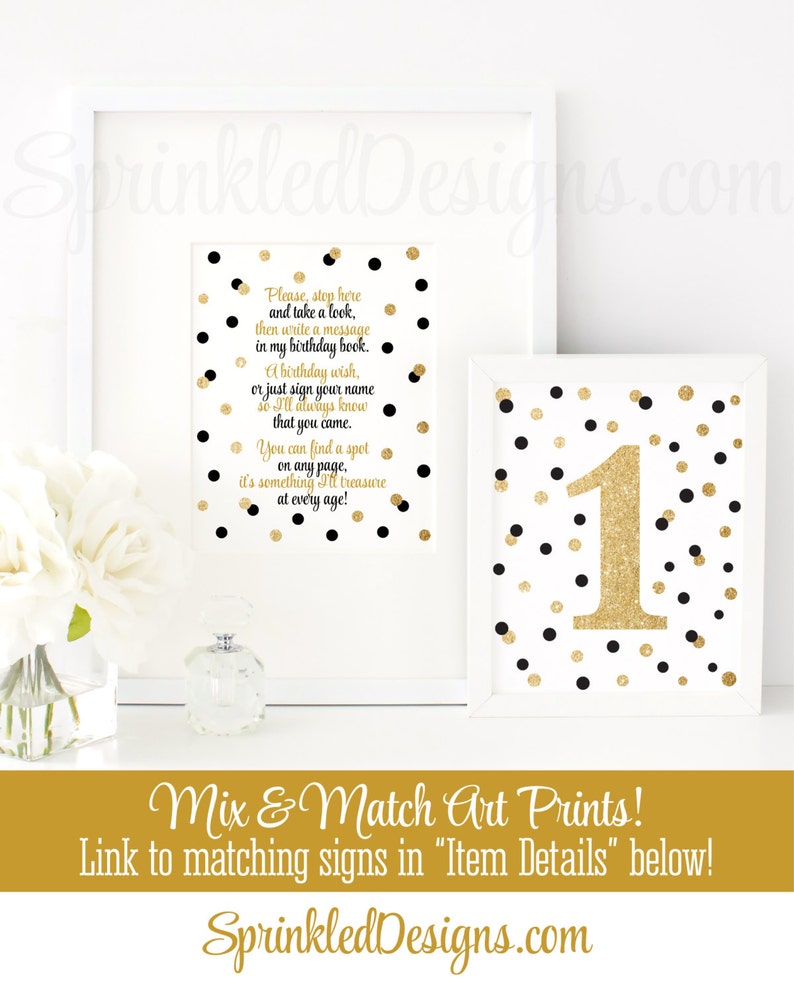 Birthday Guest Book Sign, Sign My Guestbook, Black White Gold Glitter Birthday Decorations 8x10 Printable Birthday Girl Boy Party Sign image 4