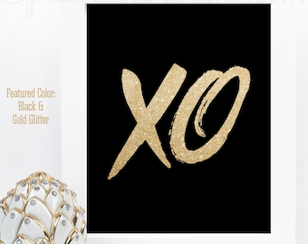 XOXO Sign, Printable Black Gold Glitter Decor, Bachelorette Party Decoration, XO Sign, Gallery Wall Art Print, Makeup Vanity Home Decor