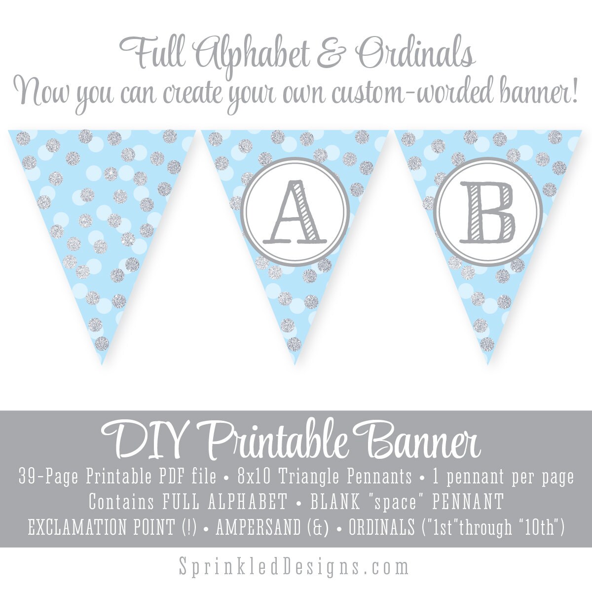 printable diy pennant banner full alphabet custom baby blue etsy
