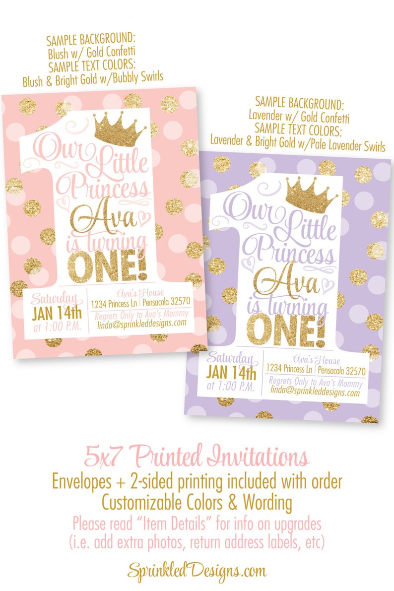 Blush Pink Gold Glitter Lavender 1st Birthday Invitations BIG ONE Princess Invitations First Birthday Girl Princess Birthday Invitations