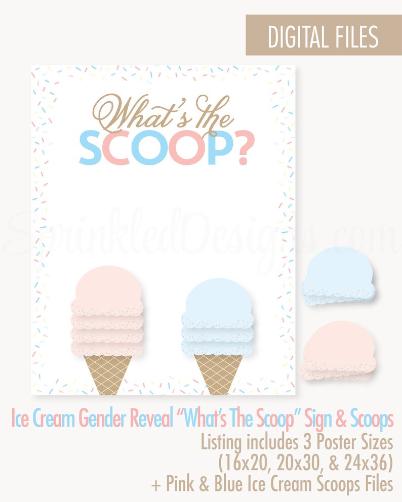 Ice Cream Gender Reveal What's the Scoop Poster Ice Etsy
