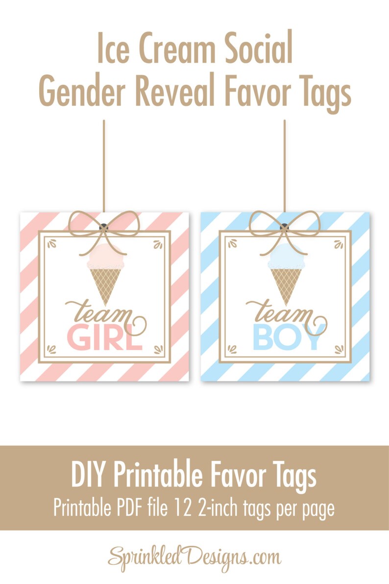 Ice Cream Gender Reveal Tags Team Boy Team Girl Printable Etsy