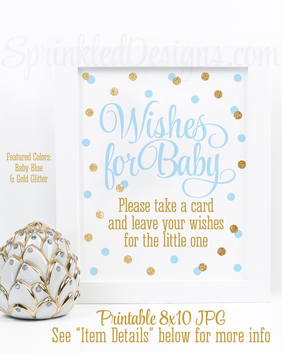 Wishes for Baby Boy Baby Shower Baby Blue Gold Glitter | Etsy
