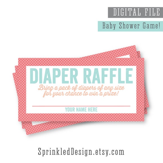 Printable Diaper Raffle Ticket Baby Shower Game Coral &amp; | Etsy
