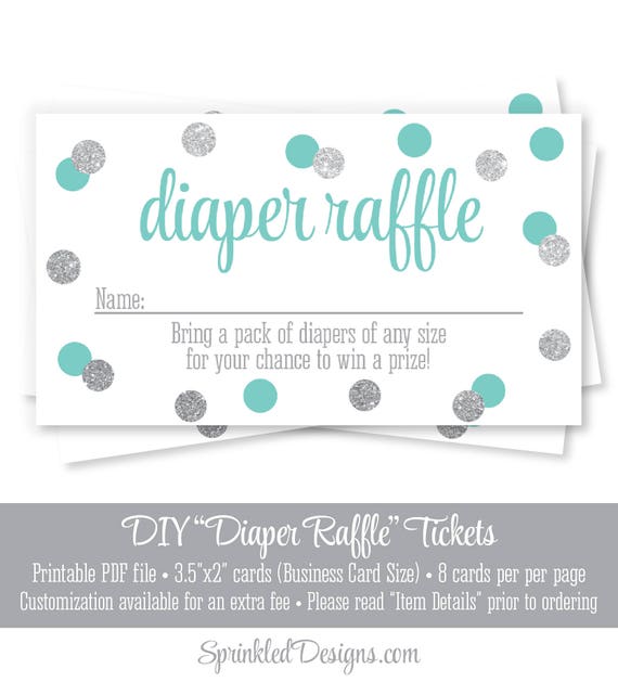 Diaper Raffle Baby Shower Tickets Audrey Blue Gray Silver Glitter
