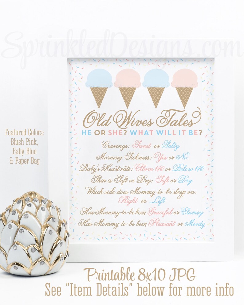 Old Wives Tales Sign Ice Cream Social Gender Reveal Party Etsy