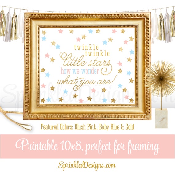 Twinkle Little Stars How We Wonder What You Are - Printable Gender Reveal Sign - Blush Pink Baby Blue Gold Glitter - Boy Girl Twins Triplets Il_570xn