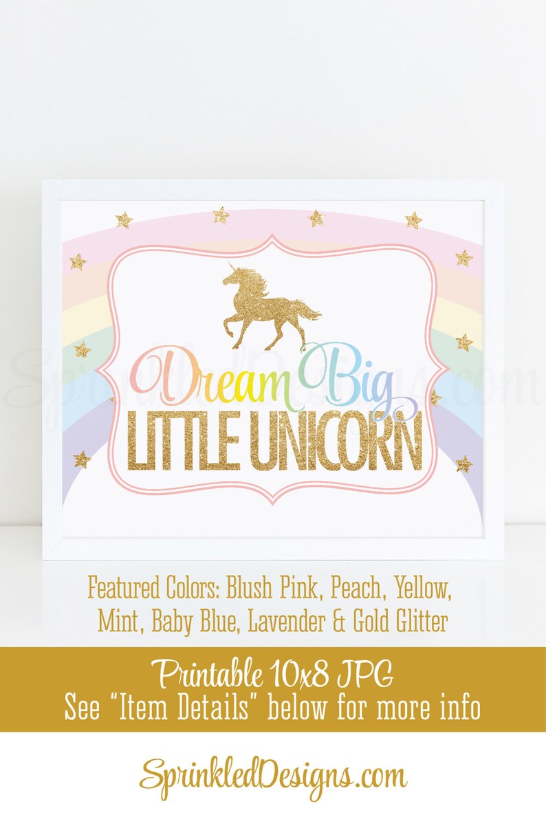 Dream Big Little Unicorn Sign Printable Unicorn Nursery Decor | Etsy