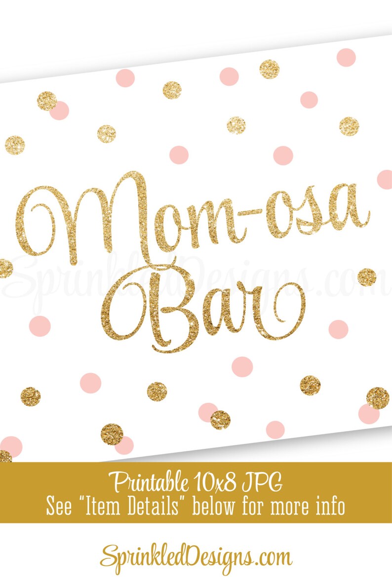 Momosa Bar Sign Blush Pink Gold Glitter Momosa Mimosa Bar