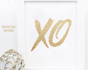 XOXO Sign - Printable Gold Glitter Decor, Bachelorette Party Decoration, XO Sign, Gallery Wall Art Print Home Decor, Makeup Vanity Decor