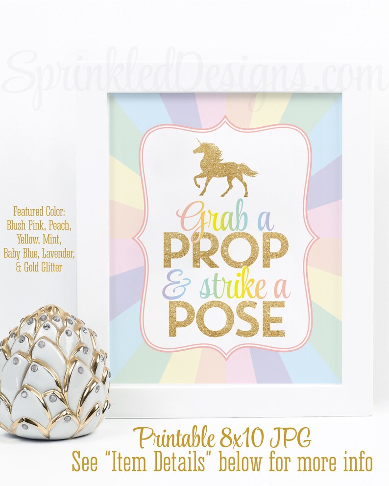Unicorn Party Printable Sign Unicorn Party Photo Booth Props Sign Rainbow Unicorn Birthday Party Decorations Grab A Prop /& Strike a Pose