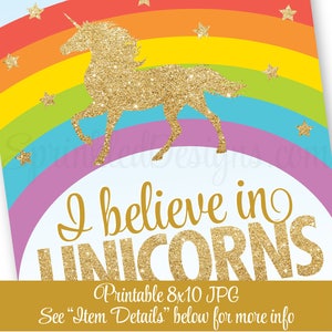I Believe in Unicorns Printable Sign Rainbow Unicorn Birthday - Etsy