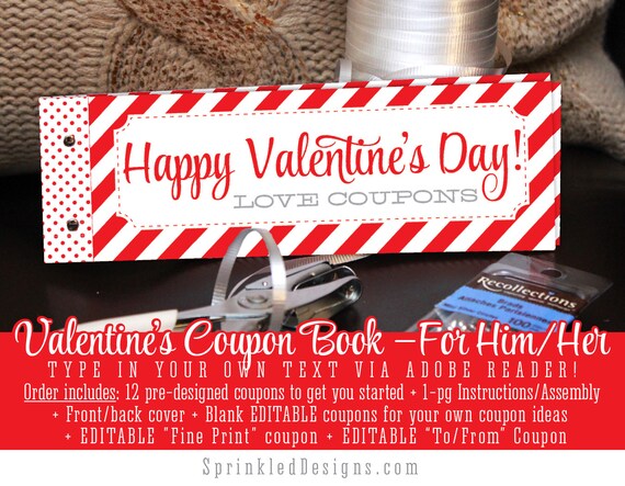 Valentines Day Gift FOR HIM For Her Wife Husband Boyfriend Girlfriend Printable Coupon Book - Creative Valentine Ideas - Custom Editable PDF Il_570xn