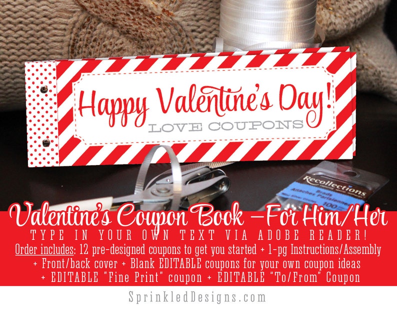 Valentines Day Gift FOR HIM For Her Wife Husband Boyfriend Girlfriend Printable Coupon Book Creative Valentine Ideas Custom Editable PDF image 1