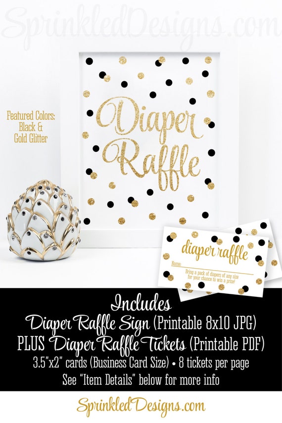 Printable Diaper Raffle Tickets Sign For Baby Shower Black White