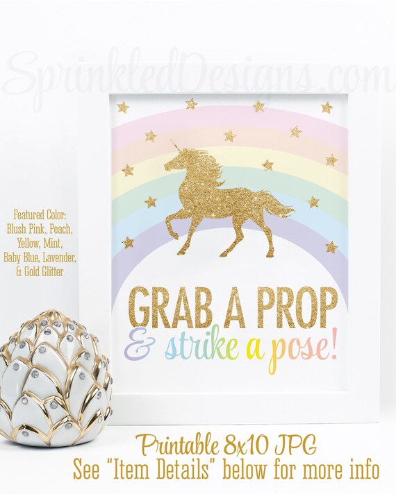 Unicorn Party Printable Sign Unicorn Party Photo Booth Props Sign Rainbow Unicorn Birthday Party Decorations Grab A Prop /& Strike a Pose