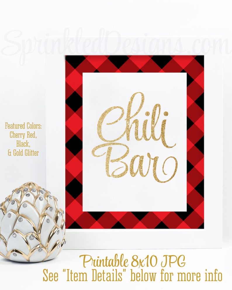 Chili Bar Sign Gold Red Black Buffalo Plaid Flannel Etsy
