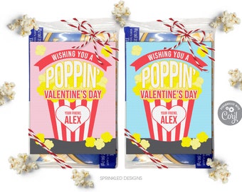 Popcorn Valentine Printable Tag -  Poppin Valentines Cards - Non Candy Valentines for Kids School Classmates Students Teachers - Corjl