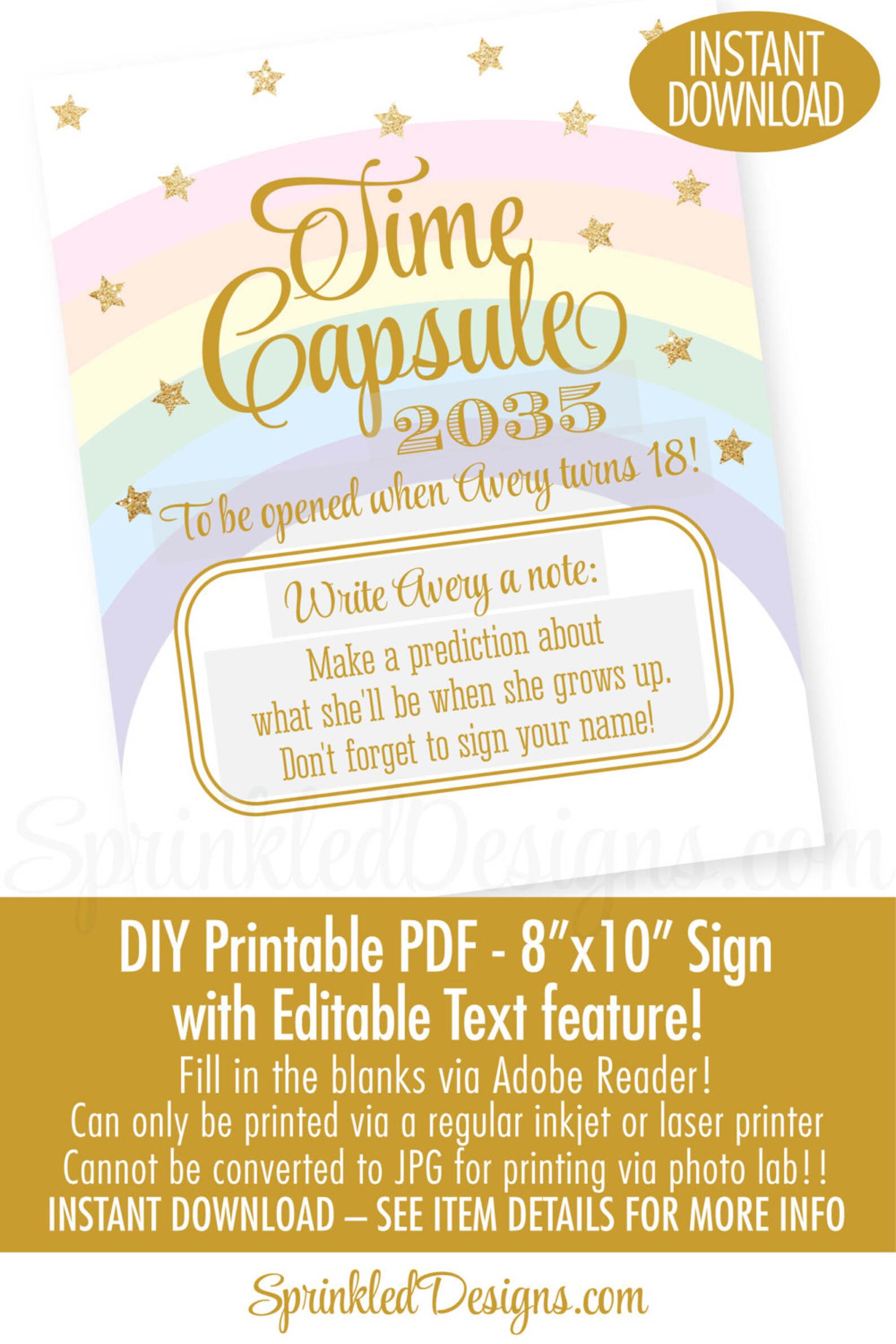 Time Capsule Sign &amp; Cards Printable Rainbow Unicorn First | Etsy
