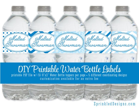 Melted Snowman Printable Water Bottle Labels - Drink Wrap Wrapper Christmas Holiday Party - Winter Wonderland - Little Snowflake Birthday