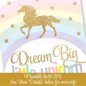 Dream Big Little Unicorn Sign, Printable Unicorn Nursery Decor Little ...