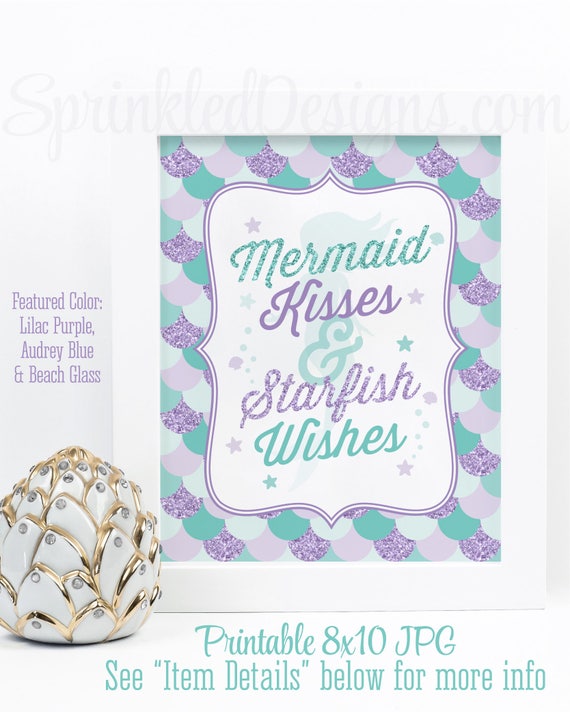 Mermaid Kisses Starfish Wishes Printable Mermaid Wall Art | Etsy