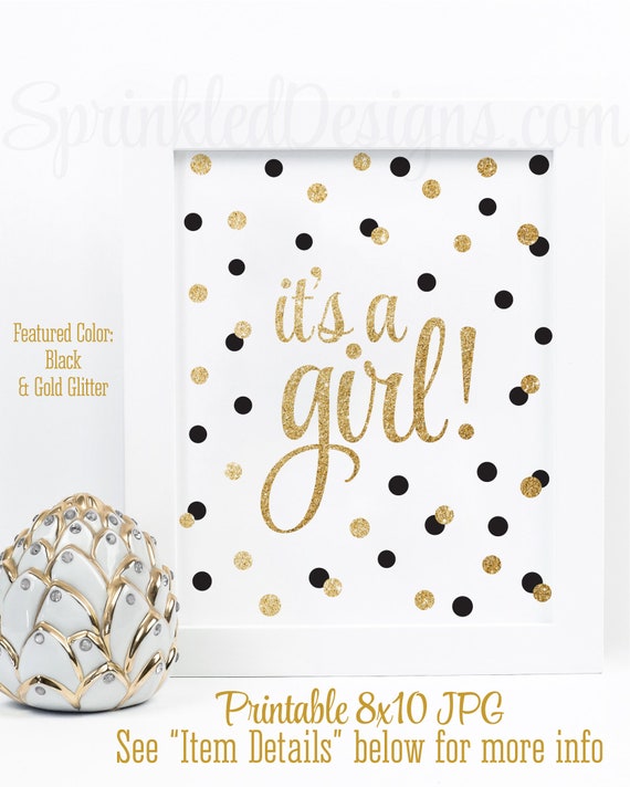 Its A Girl Sign Baby Shower Decorations Its A Girl Sign Baby Shower Decorations Black White Gold Glitter Gender Reveal Printable 8x10