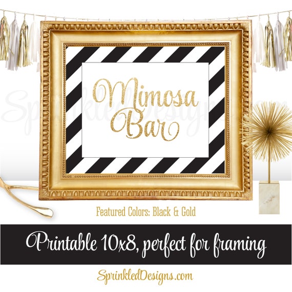 Mimosa Bar Party Sign Black White Gold Glitter Birthday Etsy