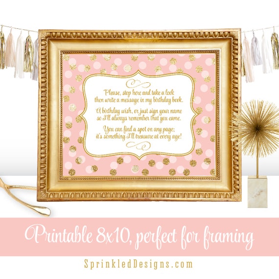 Birthday Guest Book Sign Blush Pink Gold Glitter 10x8 Printable Birthday  Party Welcome Sign, Girl Birthday Party Decorations, Big One 
