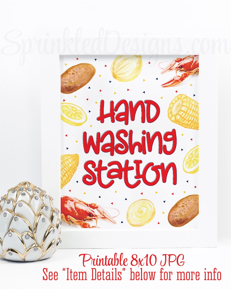 Crawfish Boil Decorations, Hand Washing Station Sign, Crawfish Decor, Kids Birthday Crawfish Boil Decor, Printable Crawfish Boil Party Sign image 1