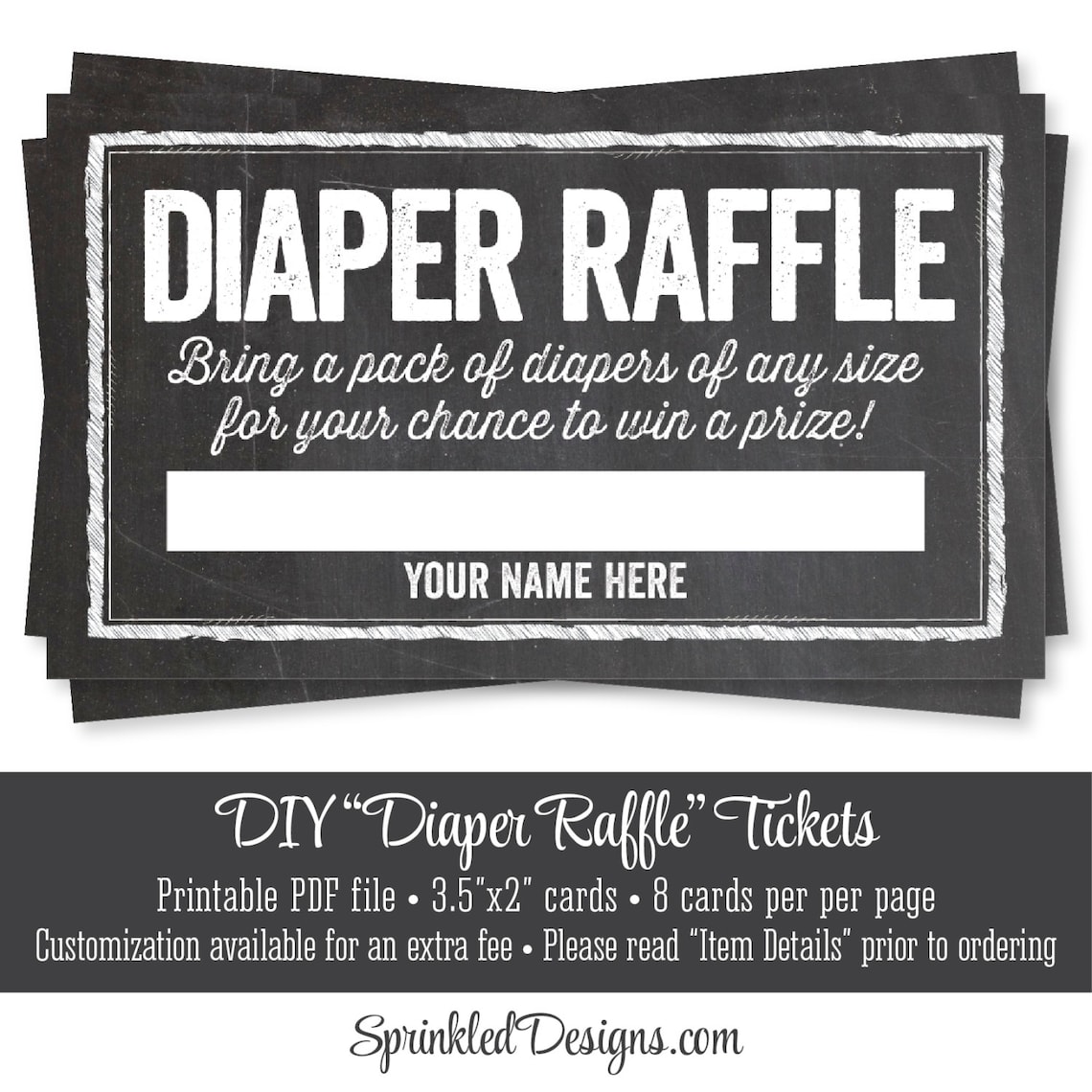 Printable Diaper Raffle Tickets Chalkboard Baby Shower Game Etsy