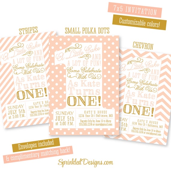 Peach Gold First Birthday Invitation A Little Cake Big One 1st