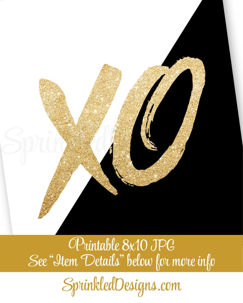 XOXO Sign Printable Black Gold Glitter Decor Bachelorette Etsy