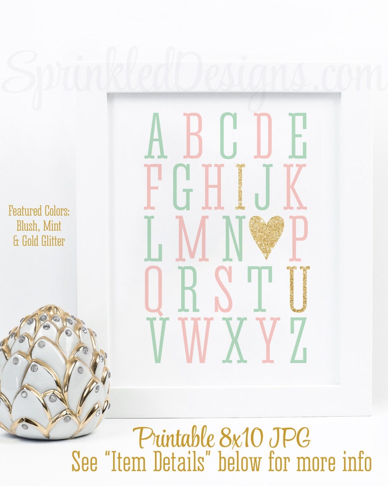 Alphabet Abc I Love You Printable Baby Girl Nursery Wall Etsy