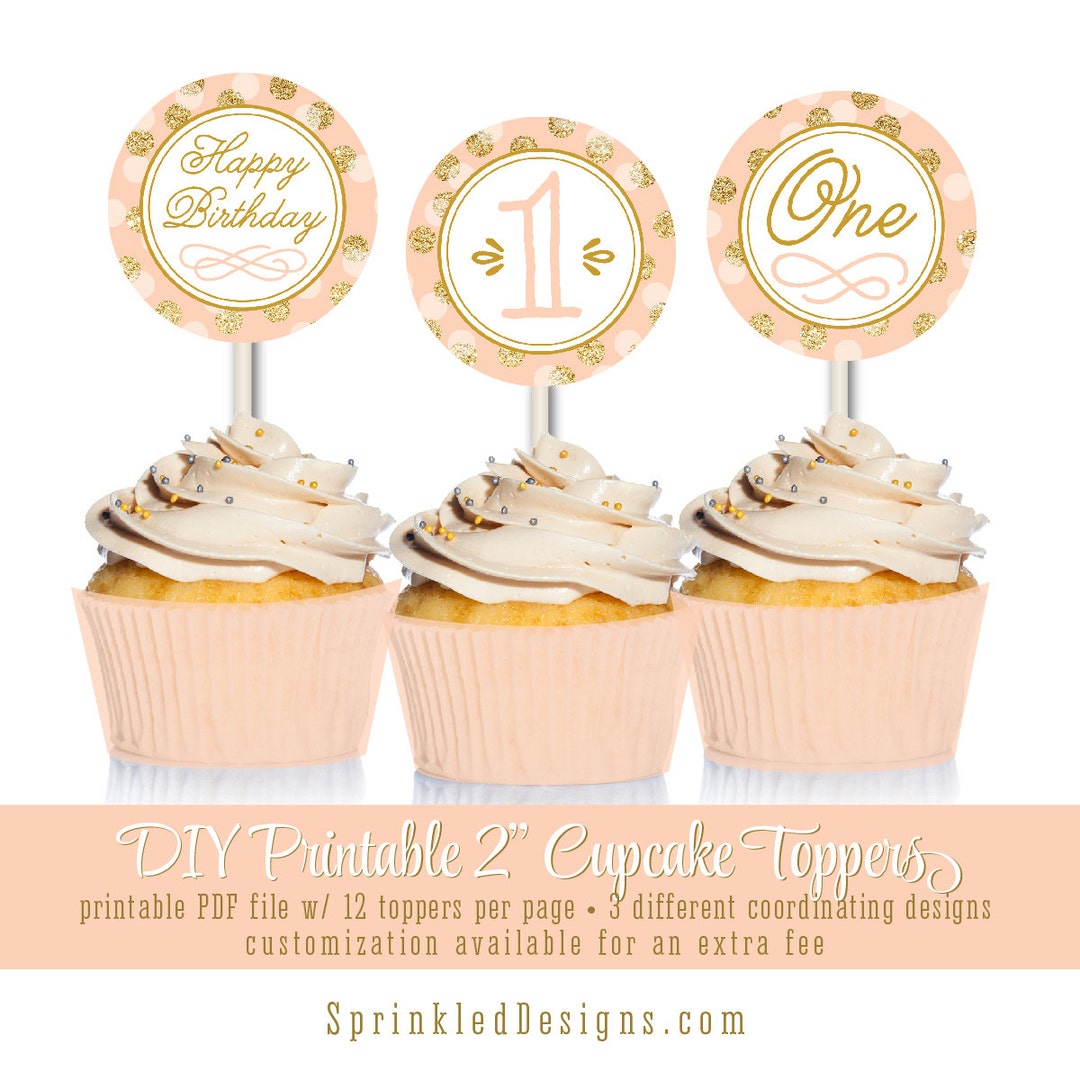Printable Cupcake Toppers Cake Circles Girl First Birthday - Etsy